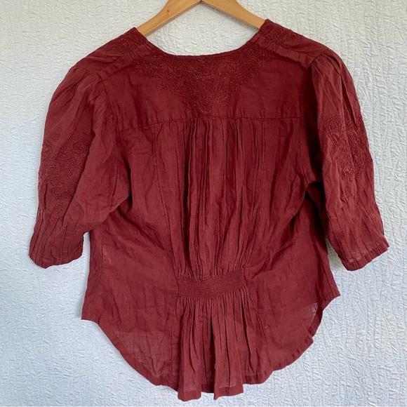 Free People NEW Embroidered Laurie short sleeve Blouse - Picture 6 of 16